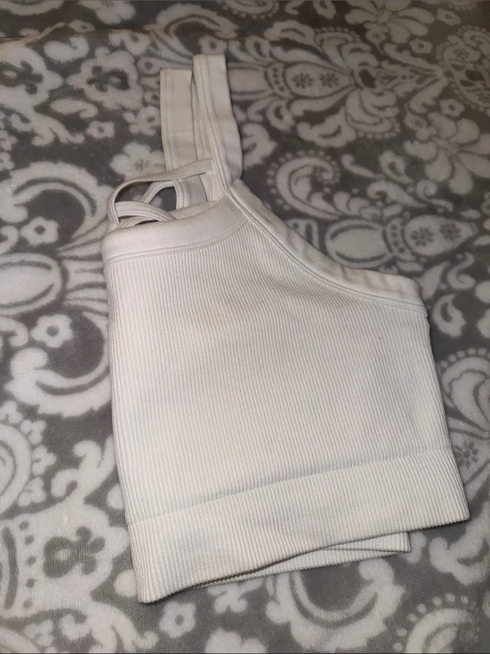 White Strappy Back Ribbed Bralette Sports Bra Tank